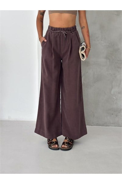 Gabardin İnce Kemeri Lastikli Pantolon