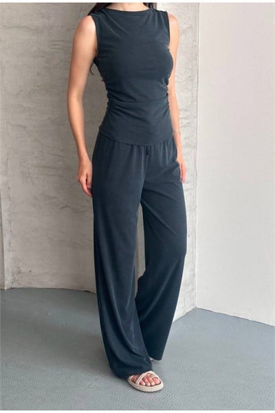 Modal Pike Büzgülü İnce Pantolon Ve T-Shirt Takım