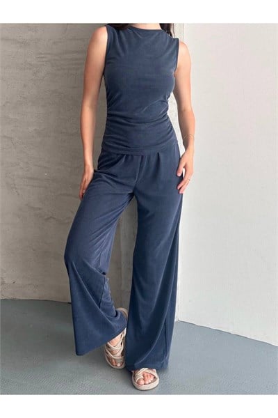 Modal Pike Büzgülü İnce Pantolon Ve T-Shirt Takım