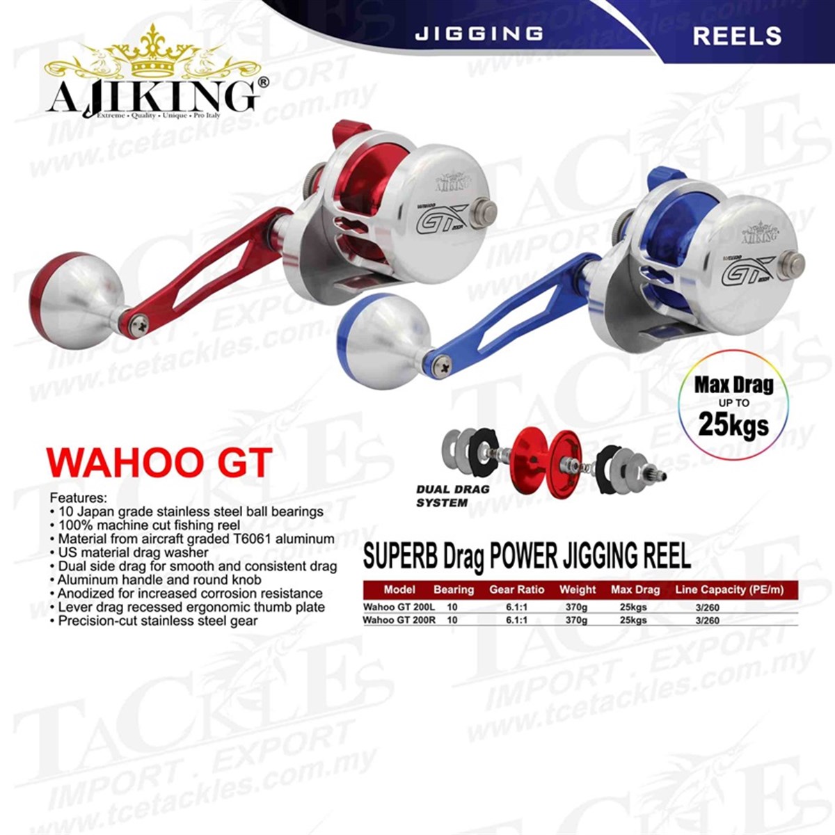 AJIKING Reel-Wahoo GT 200R (10BB) KIRMIZI Renk