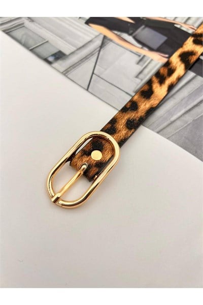  Gold Tokalı Kadın Kemer Pantolon Kemeri Elbise Kemeri Gömlek Kemeri Ceket Kemeri Leopar