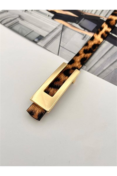  Gold Tokalı Kadın Kemer Pantolon Kemeri Elbise Kemeri Gömlek Kemeri Ceket Kemeri Leopar