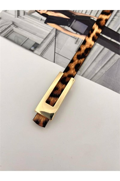  Gold Tokalı Kadın Kemer Pantolon Kemeri Elbise Kemeri Gömlek Kemeri Ceket Kemeri Leopar