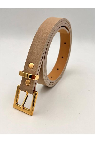 2 cm Körülü Gold Tokalı Kadın Kemer Pantolon Kemeri Elbise Kemeri Gömlek Kemeri Ceket Kemer Bej