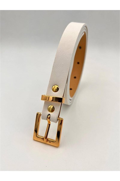 2 cm Körülü Gold Tokalı Kadın Kemer Pantolon Kemeri Elbise Kemeri Gömlek Kemeri Ceket Kemer Beyaz