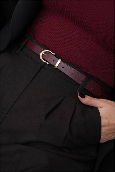 2cm Gold Tokalı Basic Kadın Kemer Elbise Kemeri Pantolon Kemeri Klasik Kemer Kot Kemeri Bel Kemeri Bordo