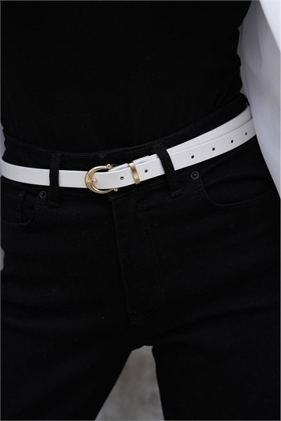 2cm Gold Tokalı Basic Kadın Kemer Elbise Kemeri Pantolon Kemeri Klasik Kemer Kot Kemeri Bel Kemeri Beyaz