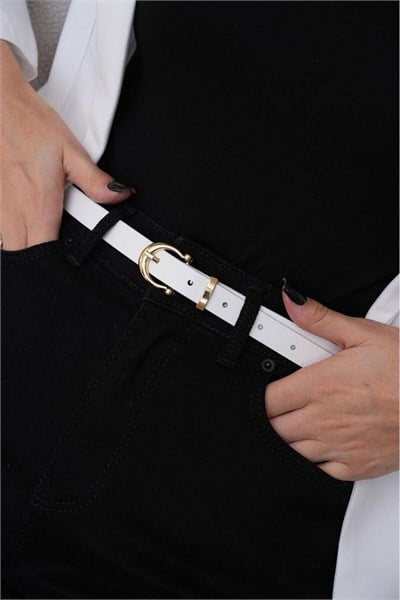 2cm Gold Tokalı Basic Kadın Kemer Elbise Kemeri Pantolon Kemeri Klasik Kemer Kot Kemeri Bel Kemeri Beyaz