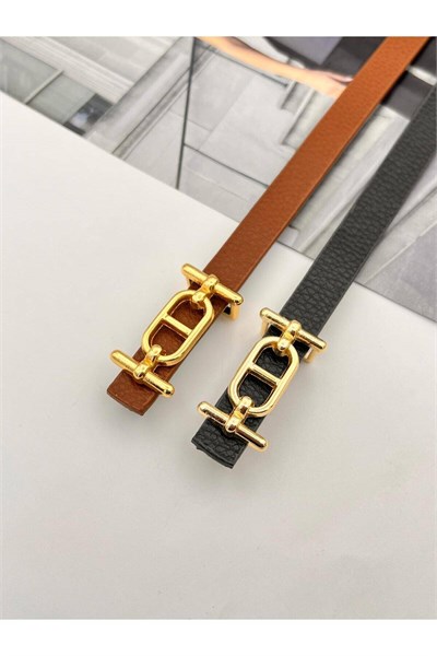 2li Gold Tokalı Ince Kadın Kemer Pantolon Kemeri Elbise Kemeri Gömlek Kemeri Ceket Kemeri
