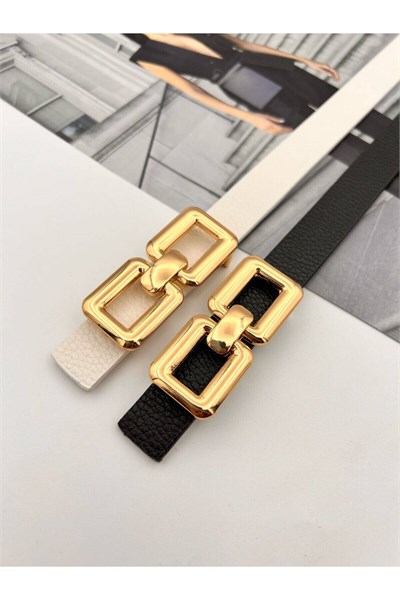 2li Kare Pimli Gold Tokalı Kadın Kemer Pantolon Kemeri Elbise Kemeri Gömlek Kemeri Ceket Kemeri