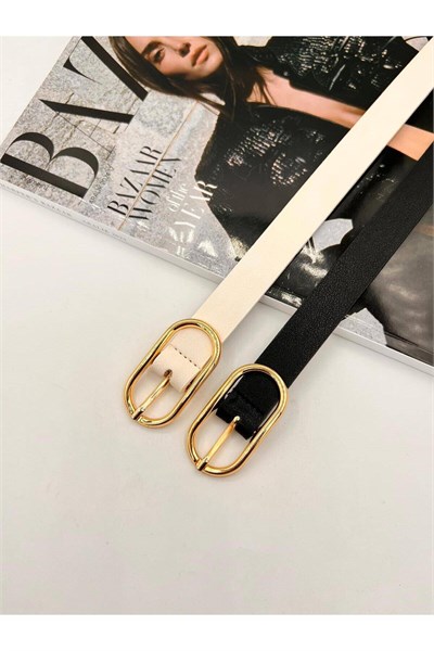 2li Uzun Oval Tokalı Gold Kadın Kemer Pantolon Kemeri Elbise Kemeri Gömlek Kemeri Ceket Kemeri