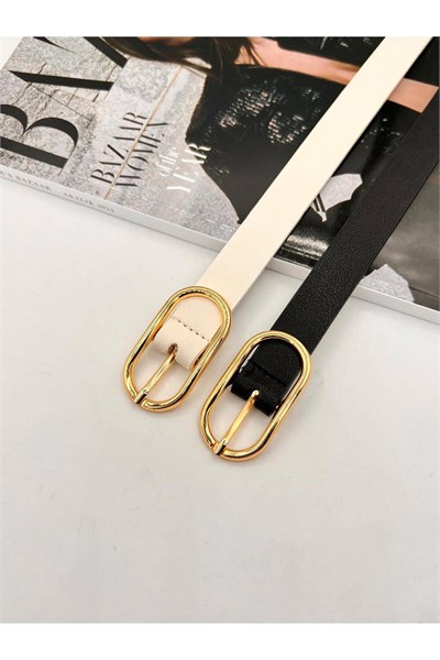 2li Uzun Oval Tokalı Gold Kadın Kemer Pantolon Kemeri Elbise Kemeri Gömlek Kemeri Ceket Kemeri