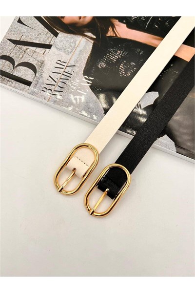 2li Uzun Oval Tokalı Gold Kadın Kemer Pantolon Kemeri Elbise Kemeri Gömlek Kemeri Ceket Kemeri