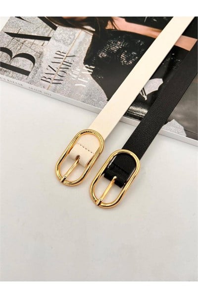 2li Uzun Oval Tokalı Gold Kadın Kemer Pantolon Kemeri Elbise Kemeri Gömlek Kemeri Ceket Kemeri