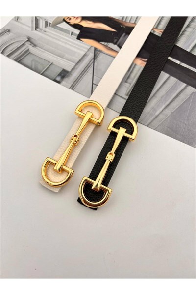 2li Uzun Tokalı Gold Kadın Kemer Pantolon Kemeri Elbise Kemeri Gömlek Kemeri Ceket Kemeri