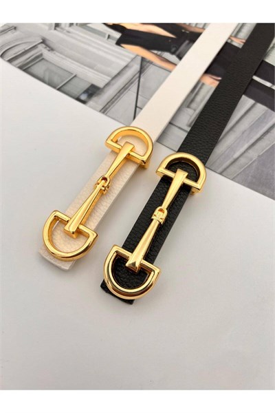 2li Uzun Tokalı Gold Kadın Kemer Pantolon Kemeri Elbise Kemeri Gömlek Kemeri Ceket Kemeri