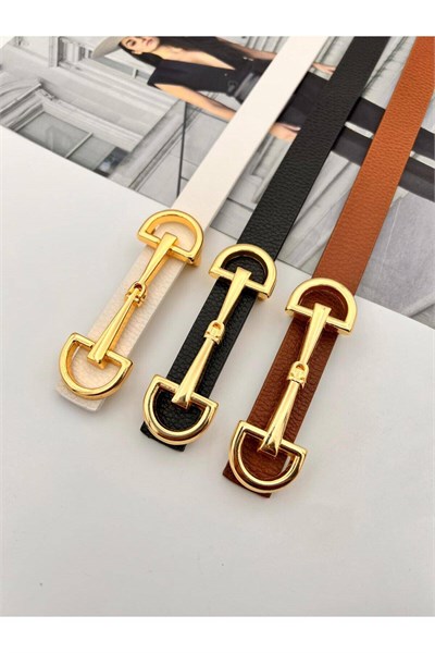 3lü Uzun Tokalı Gold Kadın Kemer Pantolon Kemeri Elbise Kemeri Gömlek Kemeri Ceket Kemeri