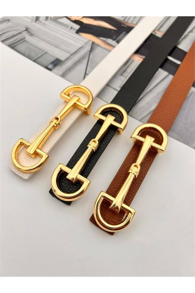 3lü Uzun Tokalı Gold Kadın Kemer Pantolon Kemeri Elbise Kemeri Gömlek Kemeri Ceket Kemeri