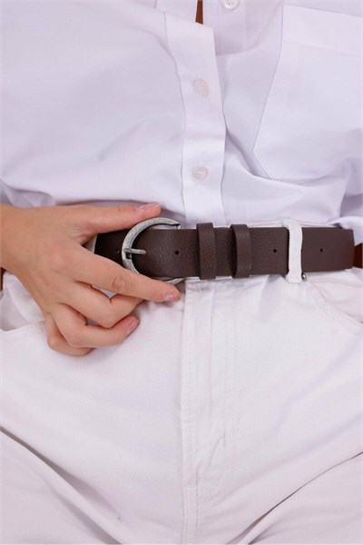 4 cm Oksit Tokalı Kadın Kemer Pantolon Kemeri Klasik Kemer Kot Kemeri Kahve