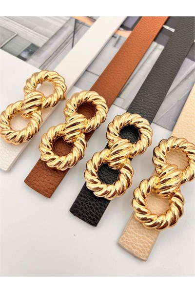 4 lü Burgulu Gold Tokalı Kadın Kemer Pantolon Kemeri Elbise Kemeri Gömlek Kemeri Ceket Kemeri