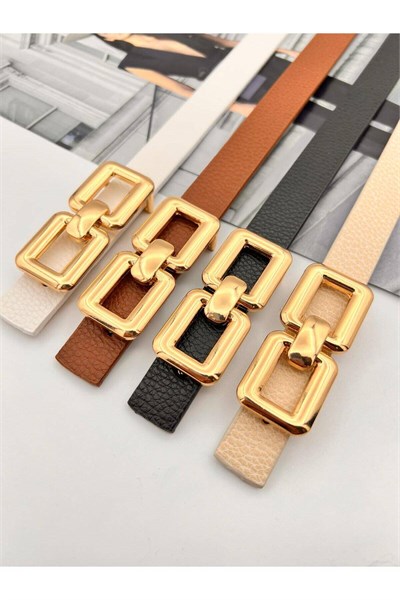 4lü Kare Pimli Gold Tokalı Kadın Kemer Pantolon Kemeri Elbise Kemeri Gömlek Kemeri Ceket Kemeri