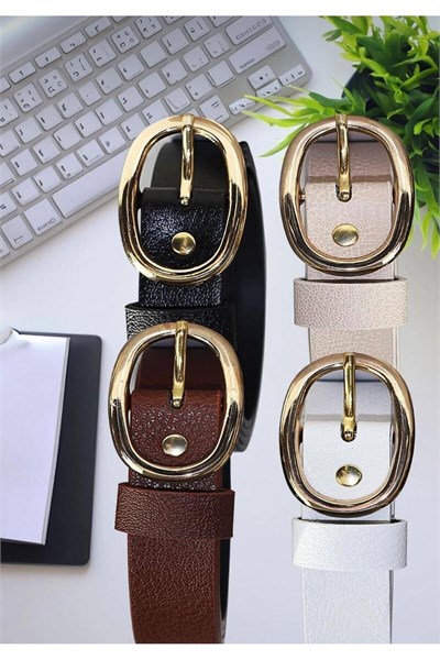 4lü Oval Tokalı Gold Kadın Kemer Pantolon Kemeri Elbise Kemeri Gömlek Kemeri Ceket Kemeri