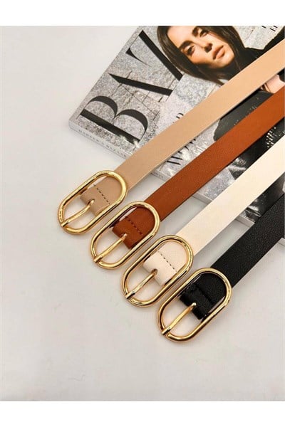 4lü Uzun Oval Tokalı Gold Kadın Kemer Pantolon Kemeri Elbise Kemeri Gömlek Kemeri Ceket Kemeri