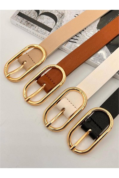 4lü Uzun Oval Tokalı Gold Kadın Kemer Pantolon Kemeri Elbise Kemeri Gömlek Kemeri Ceket Kemeri