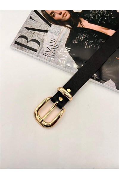 Basic Tokalı Gold Kadın Kemer Pantolon Kemeri Elbise Kemeri Gömlek Kemeri Ceket Kemeri Siyah