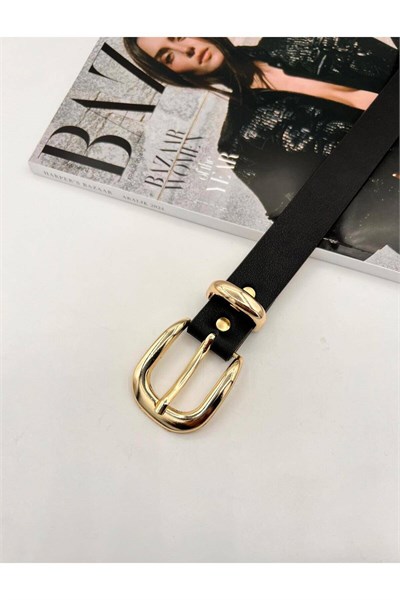 Basic Tokalı Gold Kadın Kemer Pantolon Kemeri Elbise Kemeri Gömlek Kemeri Ceket Kemeri Siyah