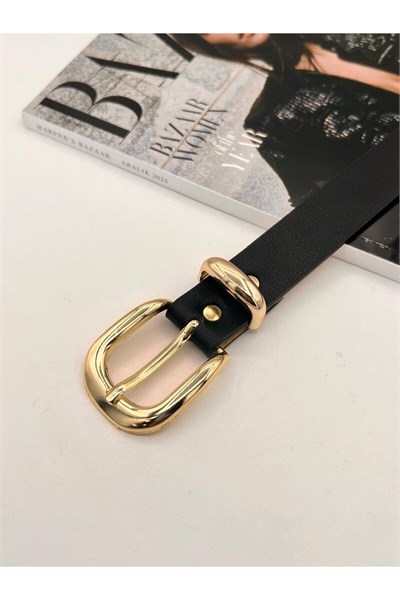 Basic Tokalı Gold Kadın Kemer Pantolon Kemeri Elbise Kemeri Gömlek Kemeri Ceket Kemeri Siyah