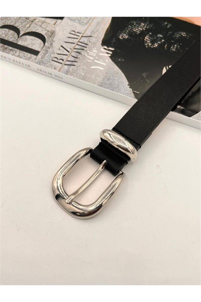 Basic Tokalı Silver Kadın Kemer Pantolon Kemeri Elbise Kemeri Gömlek Kemeri Ceket Kemeri Siyah