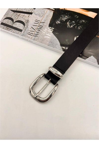 Basic Tokalı Silver Kadın Kemer Pantolon Kemeri Elbise Kemeri Gömlek Kemeri Ceket Kemeri Siyah