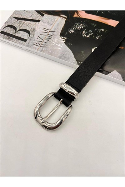 Basic Tokalı Silver Kadın Kemer Pantolon Kemeri Elbise Kemeri Gömlek Kemeri Ceket Kemeri Siyah