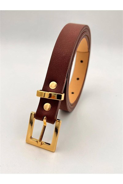 Bordo 2 Cm Körülü Gold Tokalı Kadın Kemer Pantolon Kemeri Elbise Kemeri Gömlek Kemeri Ceket Kemer Taba