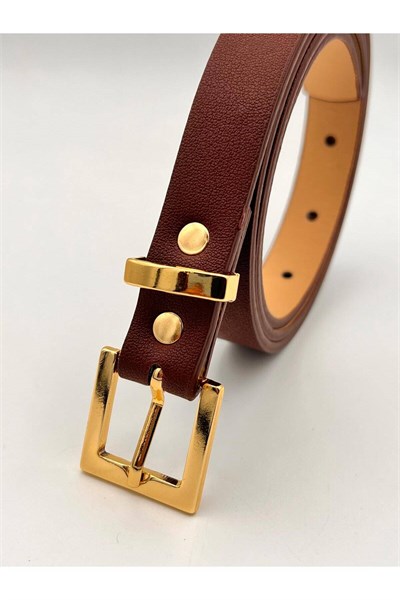 Bordo 2 Cm Körülü Gold Tokalı Kadın Kemer Pantolon Kemeri Elbise Kemeri Gömlek Kemeri Ceket Kemer Taba