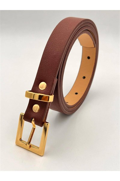 Bordo 2 Cm Körülü Gold Tokalı Kadın Kemer Pantolon Kemeri Elbise Kemeri Gömlek Kemeri Ceket Kemer Taba