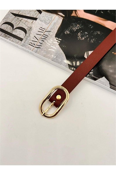 Bordo Uzun Oval Tokalı Gold Kadın Kemer Pantolon Kemeri Elbise Kemeri Gömlek Kemeri Ceket Kemeri Bordo