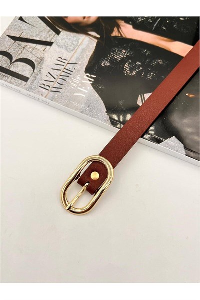 Bordo Uzun Oval Tokalı Gold Kadın Kemer Pantolon Kemeri Elbise Kemeri Gömlek Kemeri Ceket Kemeri Bordo