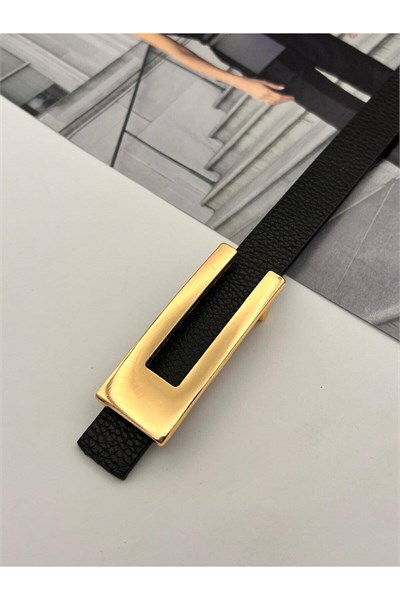 Desng Gold Tokalı Kadın Kemer Pantolon Kemeri Elbise Kemeri Gömlek Kemeri Ceket Kemeri Siyah