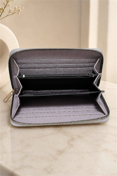 Fiyonk Detaylı Fermuarlı Cüzdan Siyah Kroko