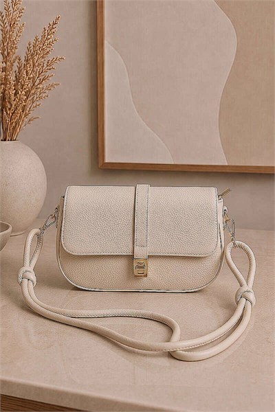 Gold Kilit Detaylı Kadın El Çantası Krem