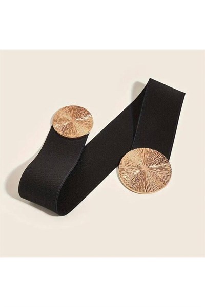 Gold Tokalı Elastik Kemer Kadın Kemer Elbise Kemeri Gömlek Kemeri Ceket Kemeri Siyah