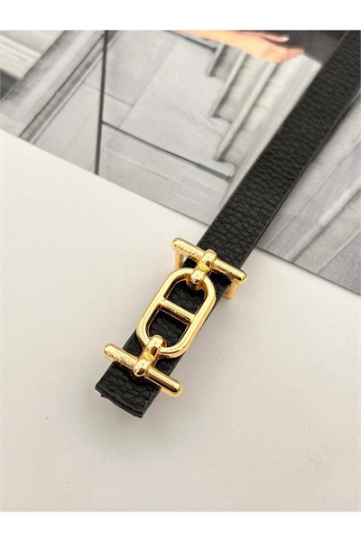 Gold Tokalı ince Kadın Kemer Pantolon Kemeri Elbise Kemeri Gömlek Kemeri Ceket Kemeri Siyah