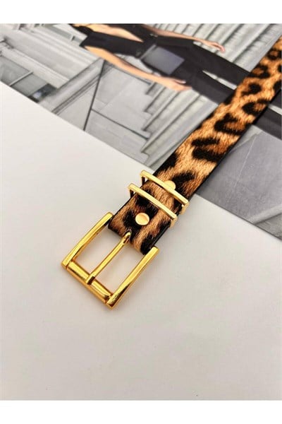Gold Tokalı Kadın Kemer Pantolon Kemeri Elbise Kemeri Gömlek Kemeri Ceket Kemeri Leopar