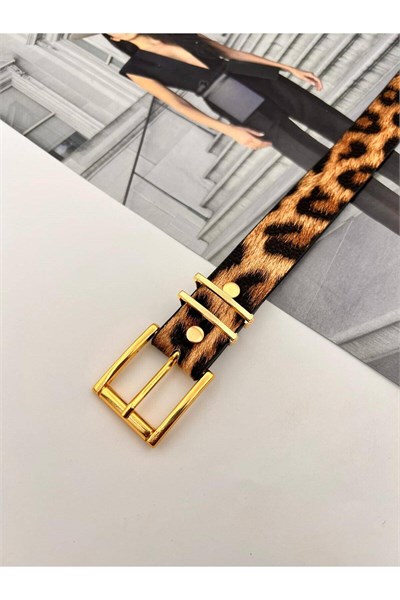 Gold Tokalı Kadın Kemer Pantolon Kemeri Elbise Kemeri Gömlek Kemeri Ceket Kemeri Leopar