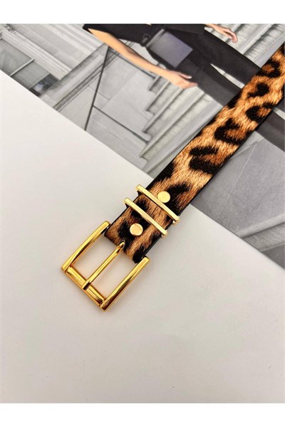 Gold Tokalı Kadın Kemer Pantolon Kemeri Elbise Kemeri Gömlek Kemeri Ceket Kemeri Leopar