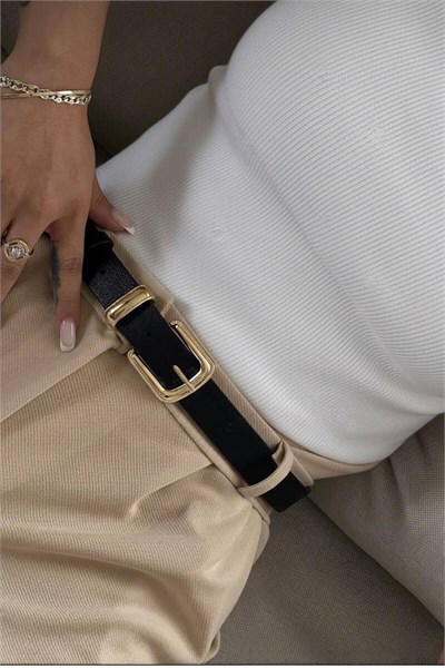 Gold Tokalı Pantolon Kemeri Kadın Kemer Elbise Kemeri Bel Kemeri Gömlek Kemeri Siyah