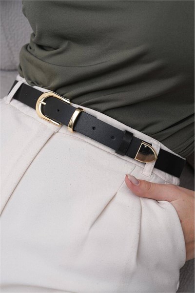 Gold Tokalı Vintage Tarzı Kadın Kemer Pantolon Kemeri Elbise Kemeri Gömlek Kemeri Bel Kemeri Siyah