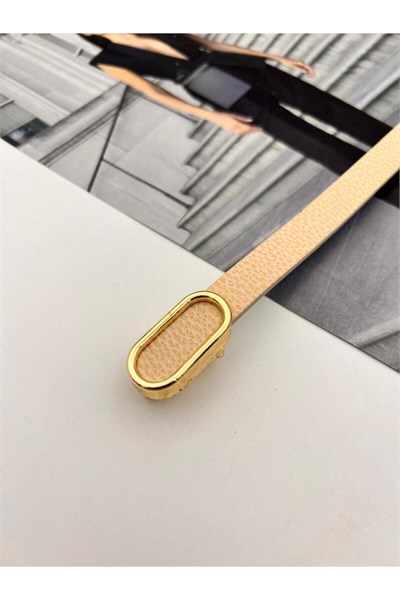 İthal oval Gold Tokalı ince Kadın Kemer Pantolon Kemeri Elbise Kemeri Gömlek Kemeri Ceket Kemeri Krem
